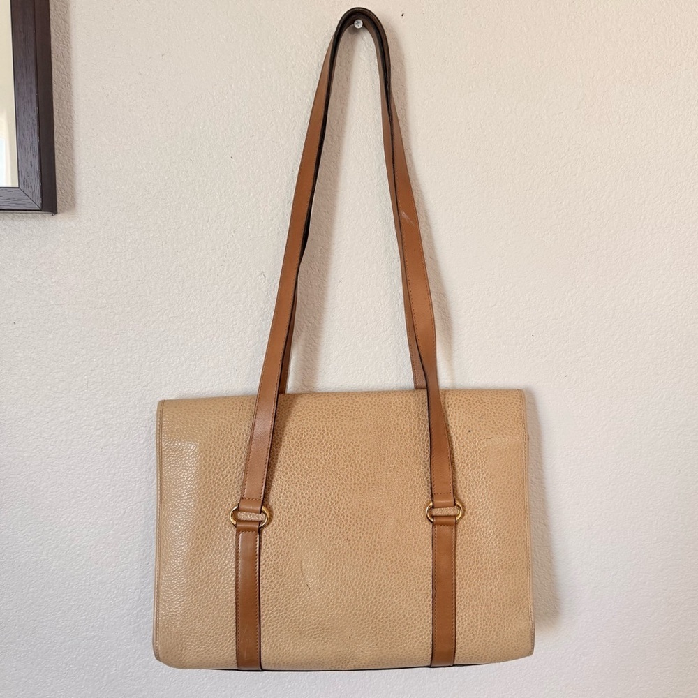 Christian Dior Vintage Tan Leather Double Handle Shoulder Bag with Gold CD Logo - Picture 3 of 16
